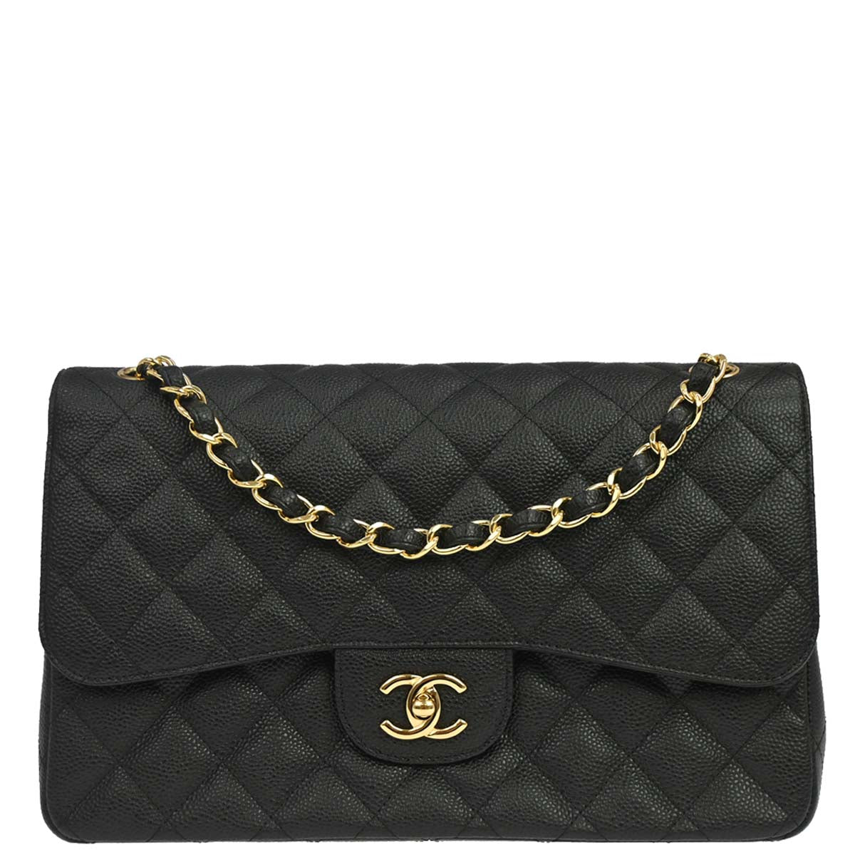 Chanel Black Caviar Skin Jumbo Classic Double Flap Shoulder Bag
