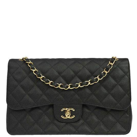 Chanel Black Caviar Skin Jumbo Classic Double Flap Shoulder Bag