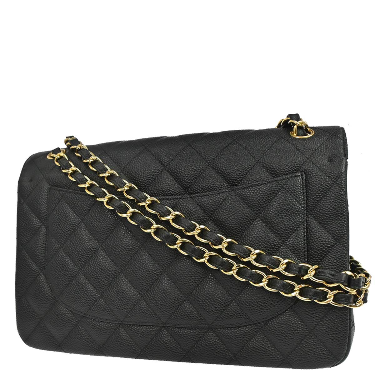 Chanel Black Caviar Skin Jumbo Classic Double Flap Shoulder Bag