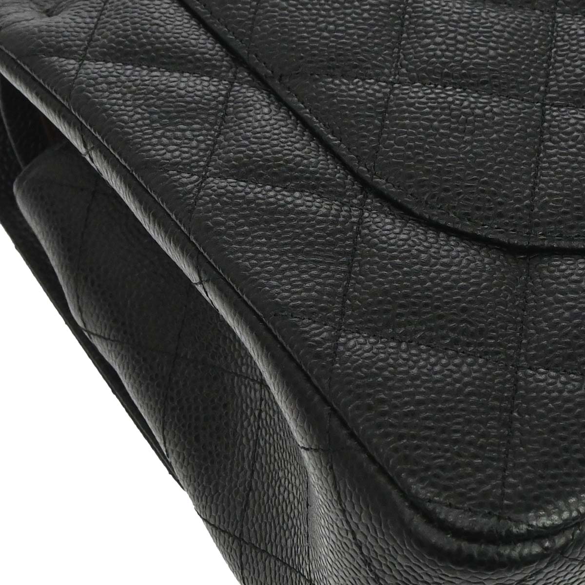Chanel Black Caviar Skin Jumbo Classic Double Flap Shoulder Bag