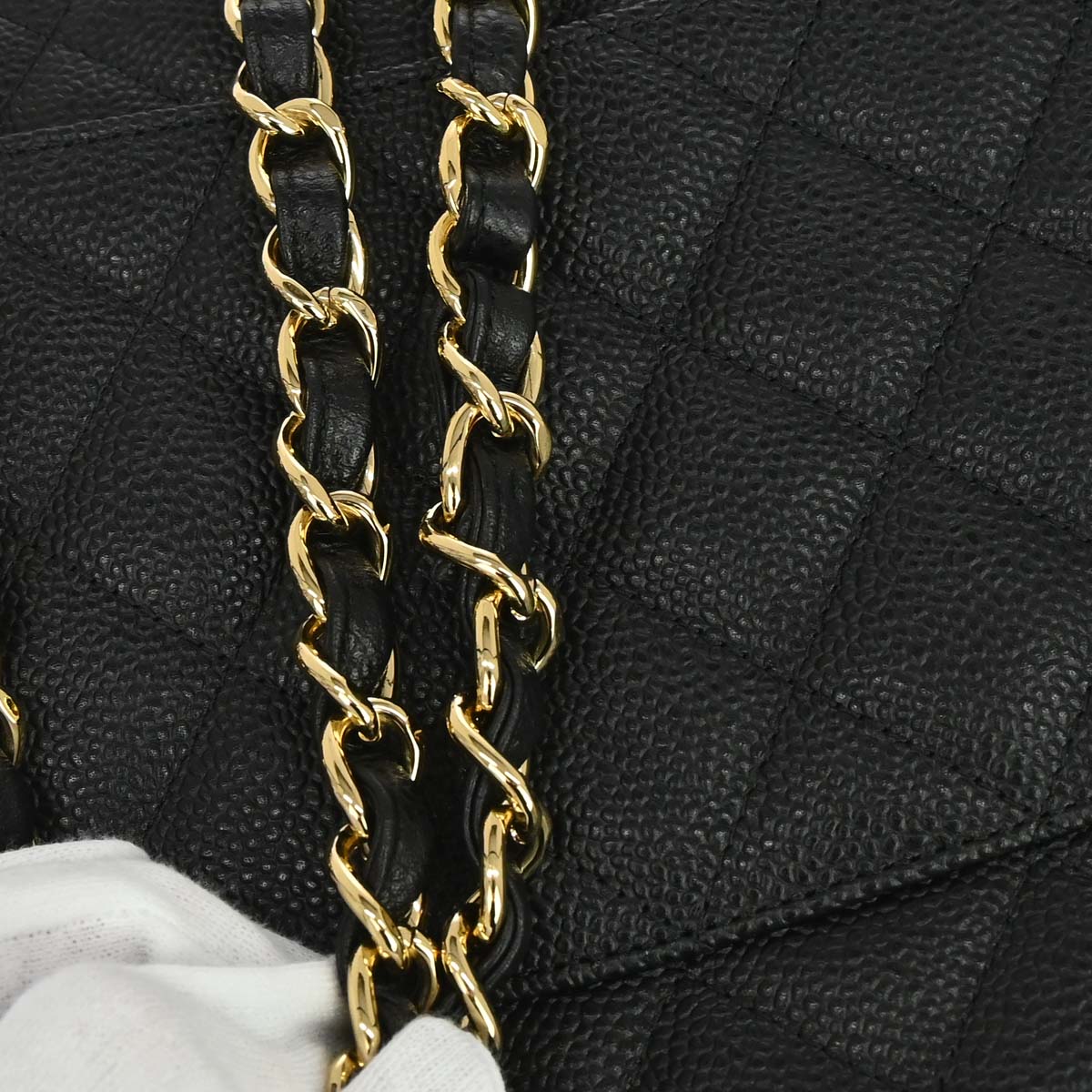 Chanel Black Caviar Skin Jumbo Classic Double Flap Shoulder Bag
