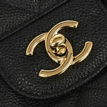 Chanel Black Caviar Skin Jumbo Classic Double Flap Shoulder Bag