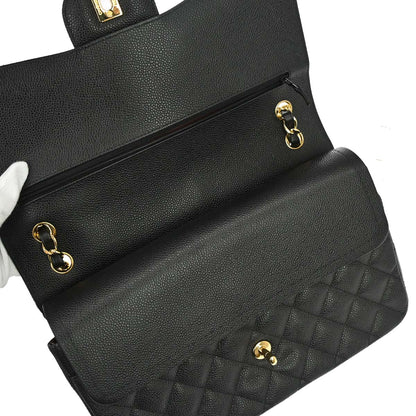 Chanel Black Caviar Skin Jumbo Classic Double Flap Shoulder Bag