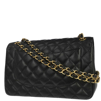 Chanel 2017-2018 Black Caviar Skin Jumbo Classic Double Flap Shoulder Bag