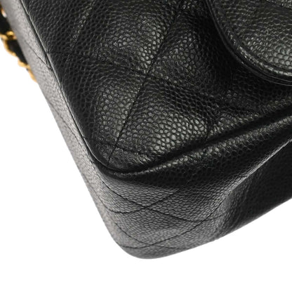 Chanel 2017-2018 Black Caviar Skin Jumbo Classic Double Flap Shoulder Bag