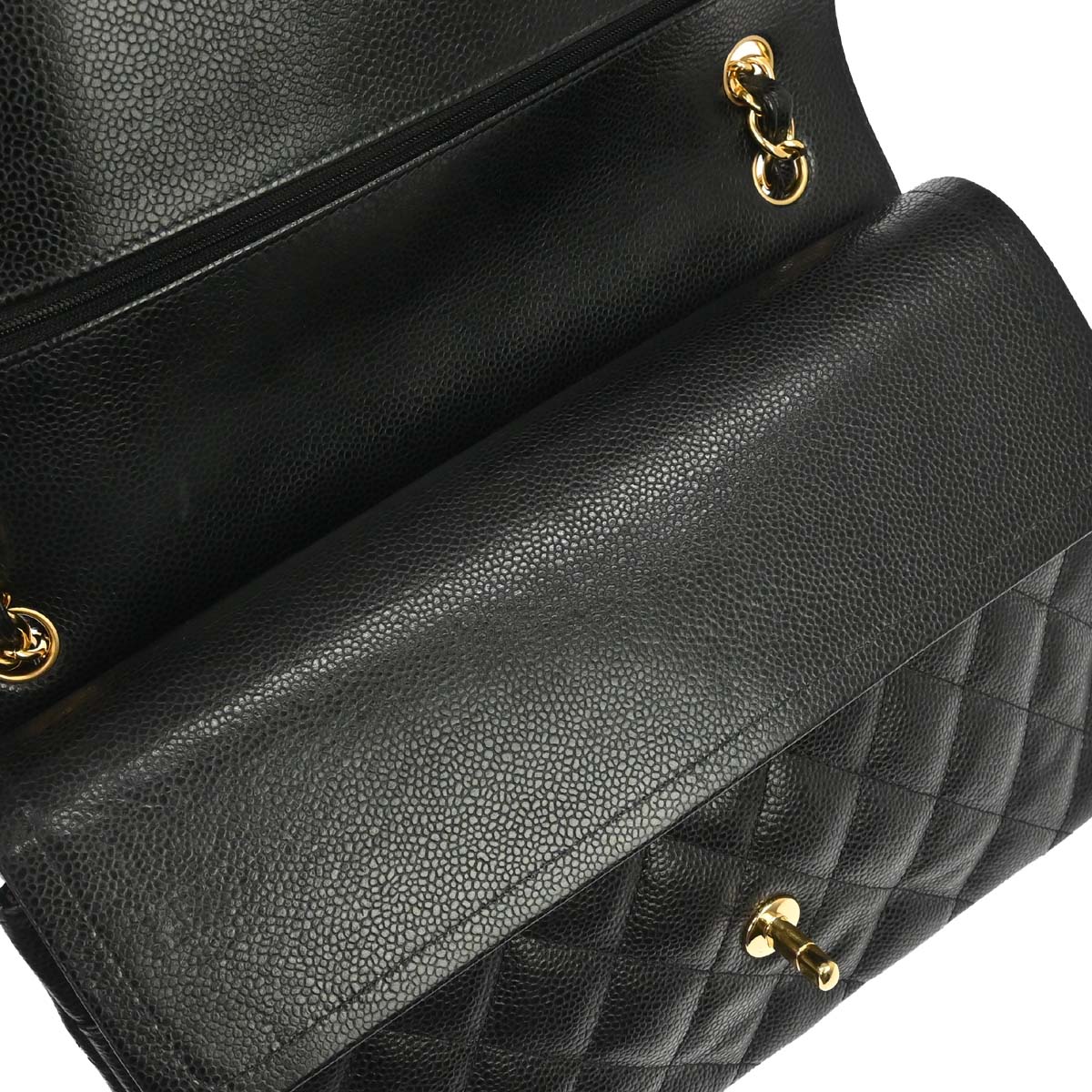 Chanel 2017-2018 Black Caviar Skin Jumbo Classic Double Flap Shoulder Bag