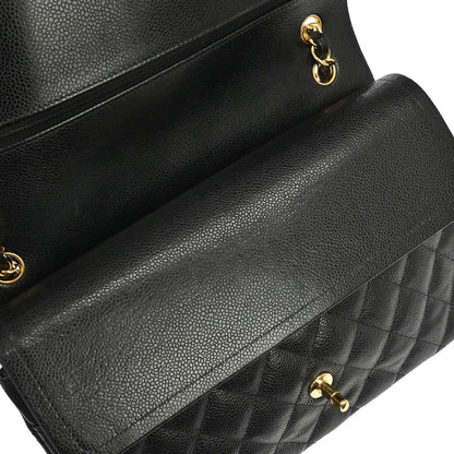 Chanel 2017-2018 Black Caviar Skin Jumbo Classic Double Flap Shoulder Bag