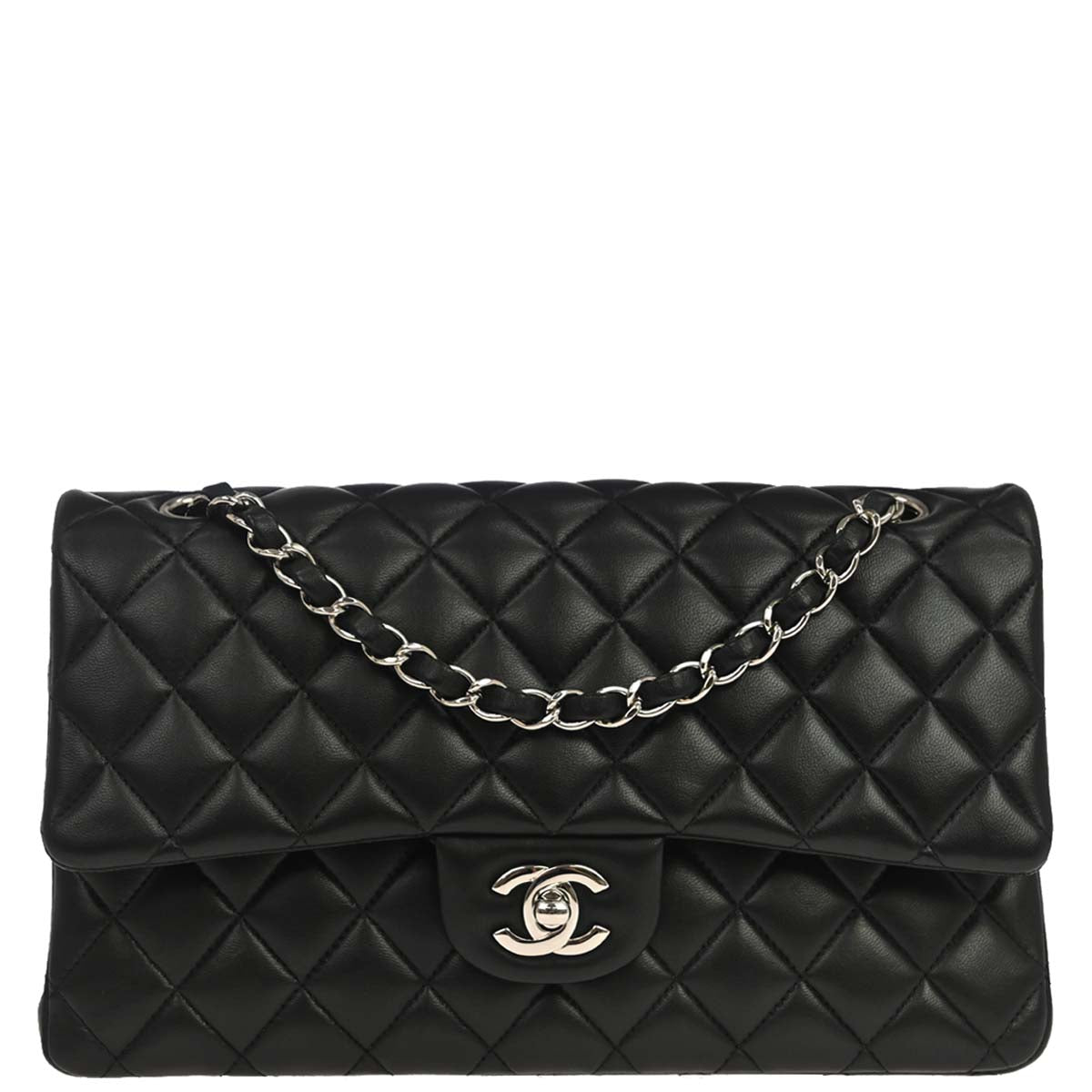 Chanel 2017-2018 Black Lambskin Medium Classic Double Flap Shoulder Bag