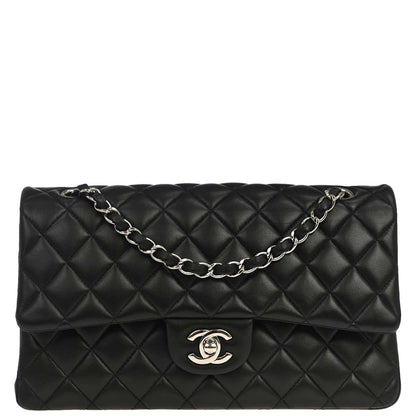 Chanel 2017-2018 Black Lambskin Medium Classic Double Flap Shoulder Bag