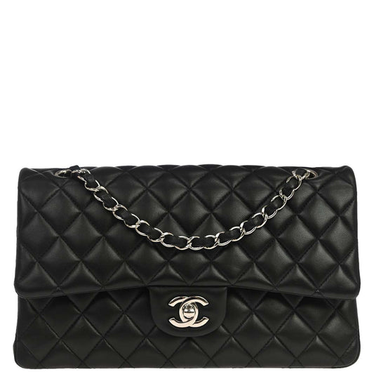 Chanel 2017-2018 Black Lambskin Medium Classic Double Flap Shoulder Bag