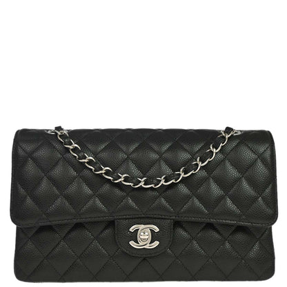 Chanel 2019 Black Caviar Skin Medium Classic Double Flap Shoulder Bag