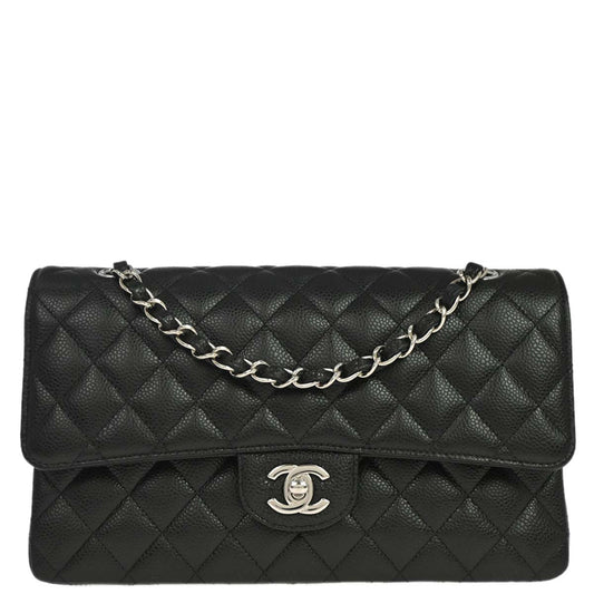 Chanel 2019 Black Caviar Skin Medium Classic Double Flap Shoulder Bag