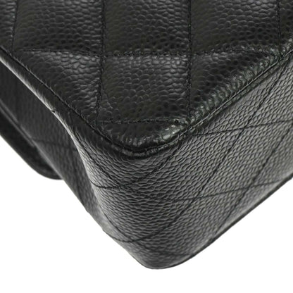 Chanel 2019 Black Caviar Skin Medium Classic Double Flap Shoulder Bag