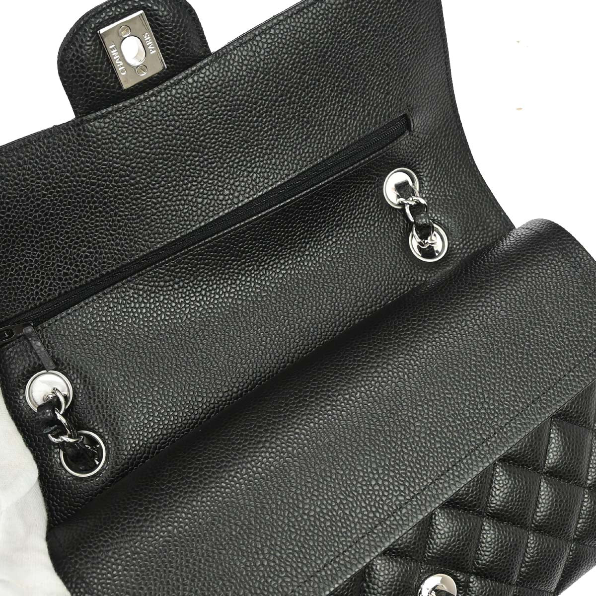 Chanel 2019 Black Caviar Skin Medium Classic Double Flap Shoulder Bag