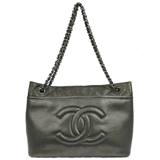 Chanel 2010-2011 Metallic Silver Caviar Skin Tote Handbag