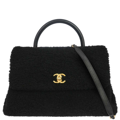 Chanel 2017 Black Shearling Coco Handle 2way Shoulder Handbag