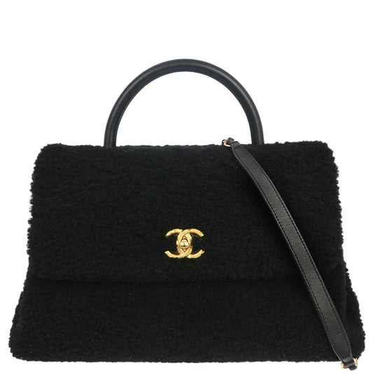 Chanel 2017 Black Shearling Coco Handle 2way Shoulder Handbag