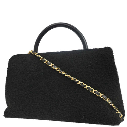 Chanel 2017 Black Shearling Coco Handle 2way Shoulder Handbag