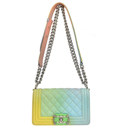 Boy Chanel 2017 Pink Yellow Blue Green Caviar Skin Small Chain Shoulder Bag