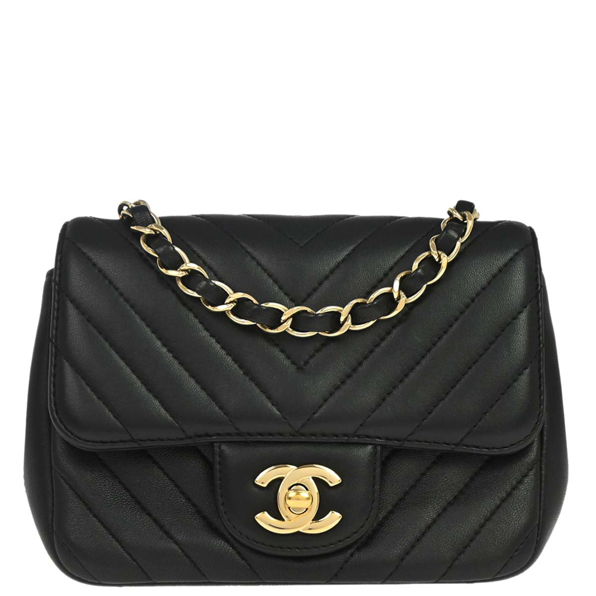 Chanel Black Lambskin Chevron Mini Classic Square Flap Shoulder Bag 17