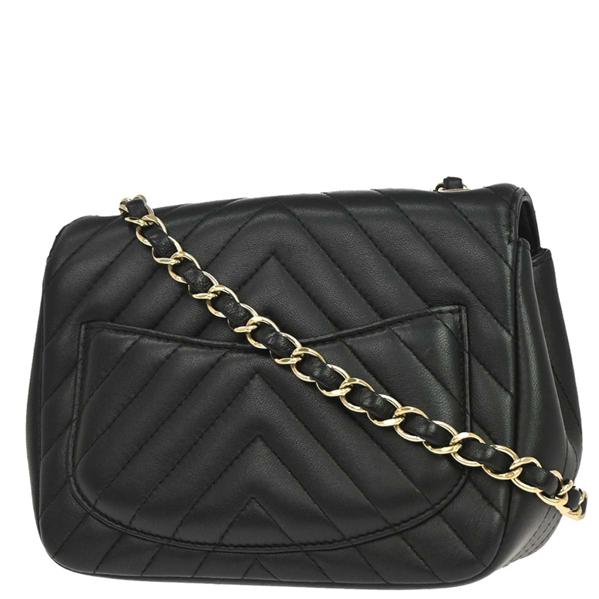 Chanel Black Lambskin Chevron Mini Classic Square Flap Shoulder Bag 17