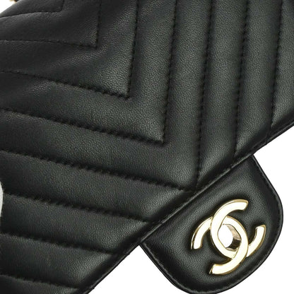 Chanel Black Lambskin Chevron Mini Classic Square Flap Shoulder Bag 17