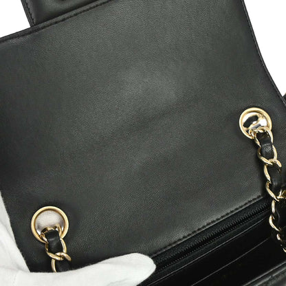 Chanel Black Lambskin Chevron Mini Classic Square Flap Shoulder Bag 17