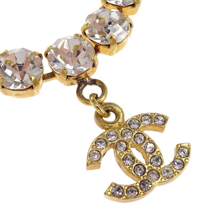 Chanel CC Chain Pendant Necklace Gold Rhinestone