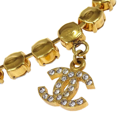 Chanel CC Chain Pendant Necklace Gold Rhinestone