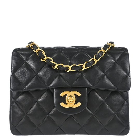 Chanel 1996-1997 Black Lambskin Mini Classic Square Flap Shoulder Bag 17