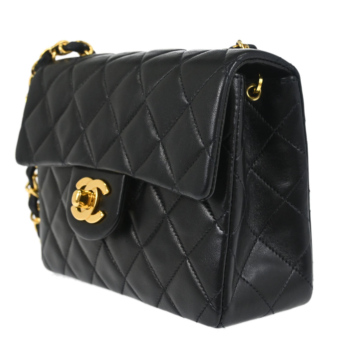 Chanel 1996-1997 Black Lambskin Mini Classic Square Flap Shoulder Bag 17
