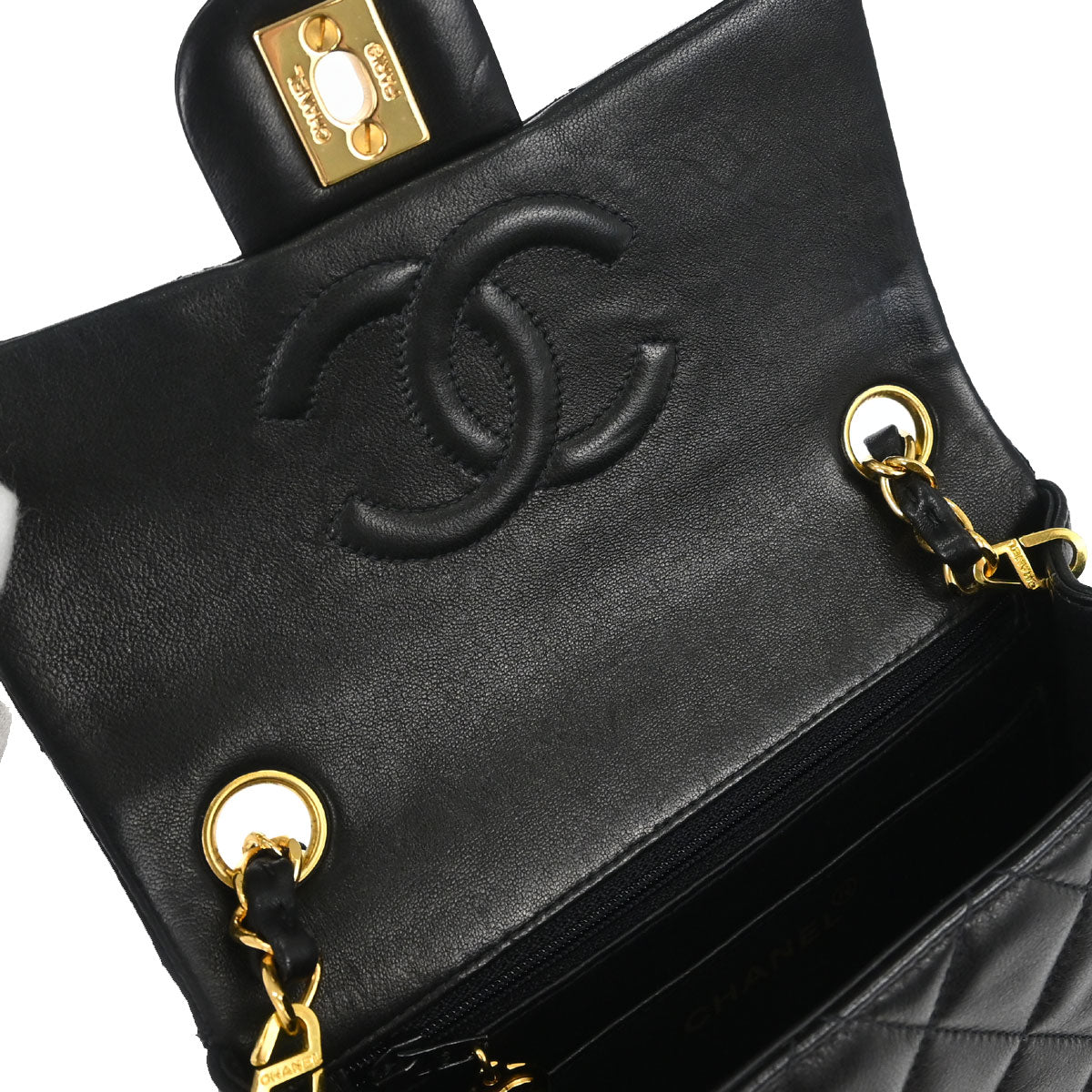 Chanel 1996-1997 Black Lambskin Mini Classic Square Flap Shoulder Bag 17