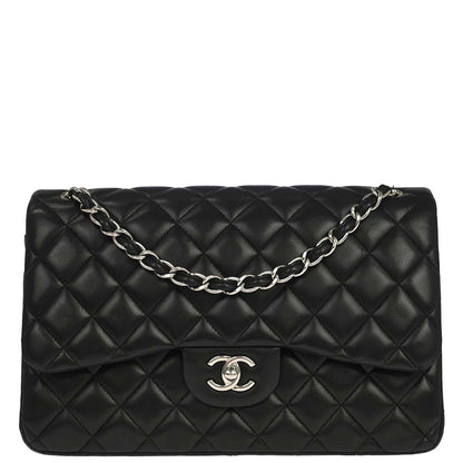 Chanel 2015-2016 Black Lambskin Jumbo Classic Double Flap Shoulder Bag