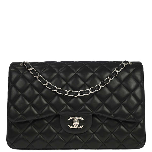 Chanel 2015-2016 Black Lambskin Jumbo Classic Double Flap Shoulder Bag