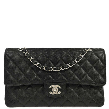 Chanel 2019 Black Caviar Skin Medium Classic Double Flap Shoulder Bag