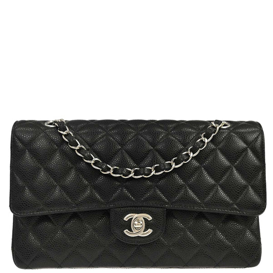 Chanel 2019 Black Caviar Skin Medium Classic Double Flap Shoulder Bag