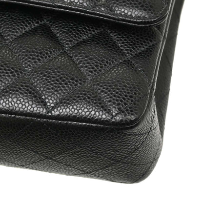 Chanel 2019 Black Caviar Skin Medium Classic Double Flap Shoulder Bag