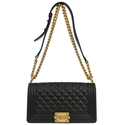 Boy Chanel 2018-2019 Black Caviar Skin Medium Shoulder Bag