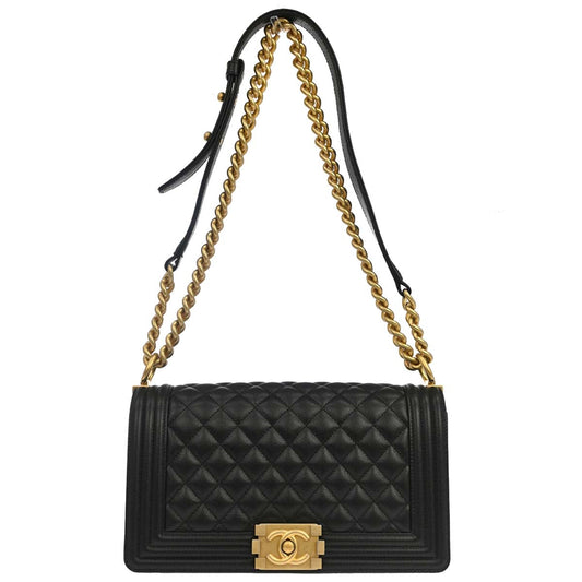 Boy Chanel 2018-2019 Black Caviar Skin Medium Shoulder Bag