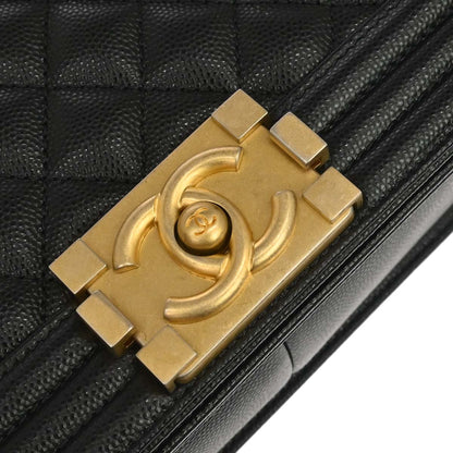 Boy Chanel 2018-2019 Black Caviar Skin Medium Shoulder Bag