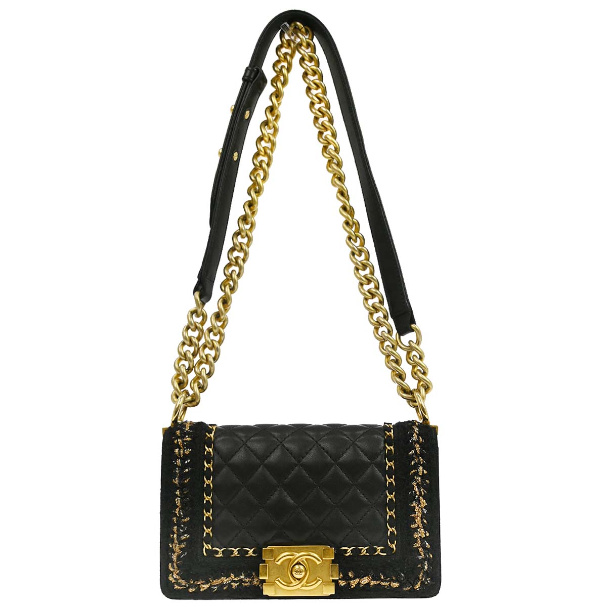 Boy Chanel 2017 Black Lambskin Tweed Small Chain Shoulder Bag