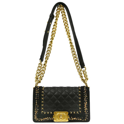 Boy Chanel 2017 Black Lambskin Tweed Small Chain Shoulder Bag