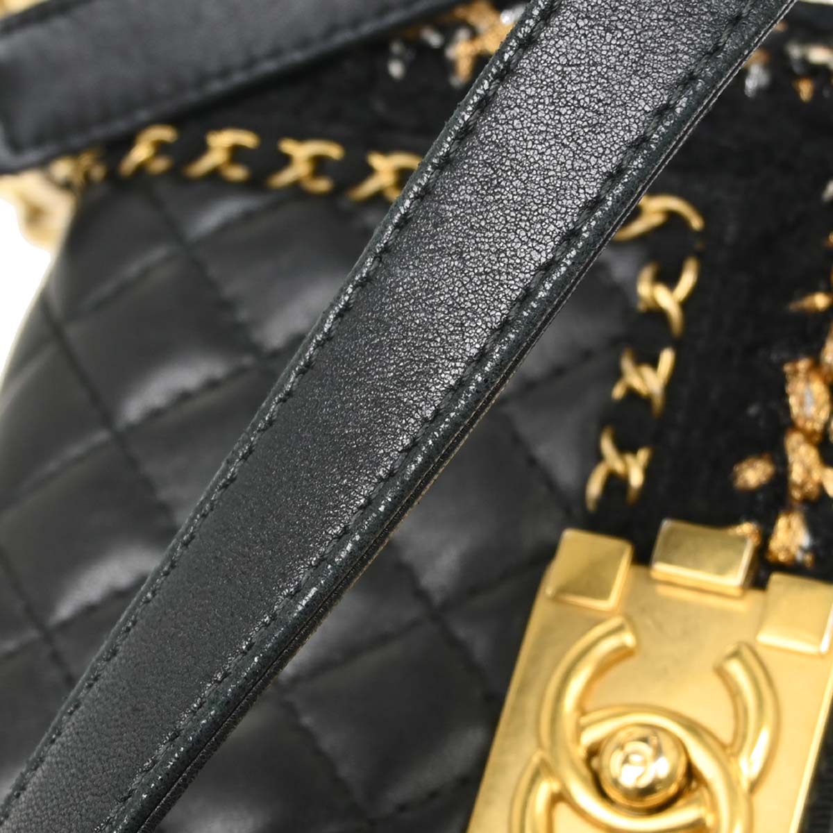 Boy Chanel 2017 Black Lambskin Tweed Small Chain Shoulder Bag