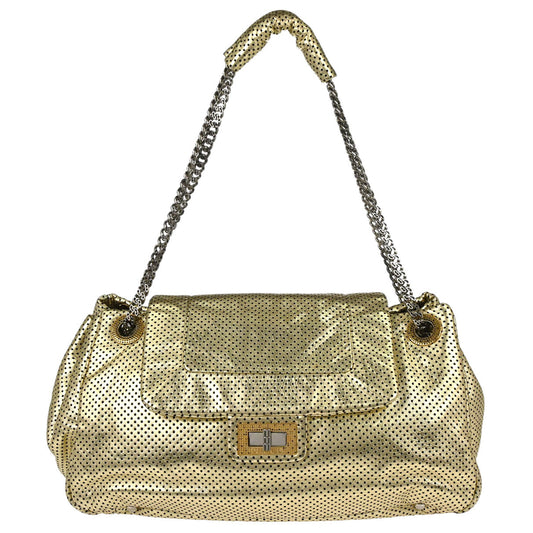 Chanel 2008-2009 Gold Perforated Lambskin Mademoiselle Lock Accordion Flap Bag