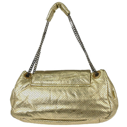 Chanel 2008-2009 Gold Perforated Lambskin Mademoiselle Lock Accordion Flap Bag