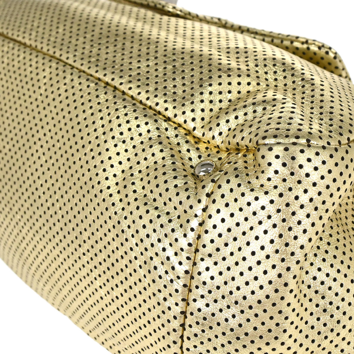 Chanel 2008-2009 Gold Perforated Lambskin Mademoiselle Lock Accordion Flap Bag