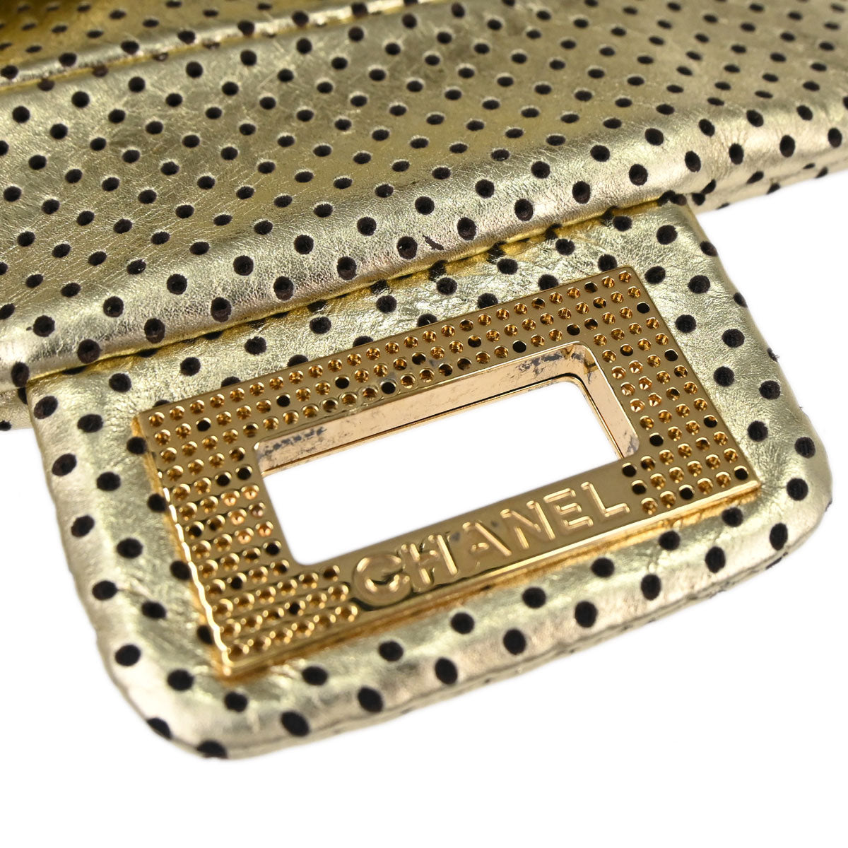 Chanel 2008-2009 Gold Perforated Lambskin Mademoiselle Lock Accordion Flap Bag