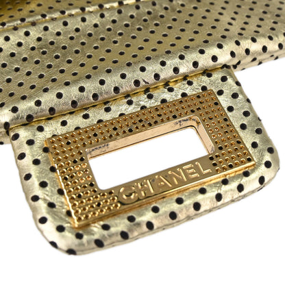 Chanel 2008-2009 Gold Perforated Lambskin Mademoiselle Lock Accordion Flap Bag