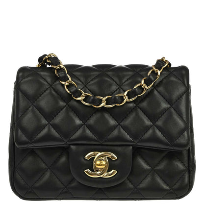 Chanel 2019 Black Lambskin Mini Classic Square Flap Shoulder Bag 17