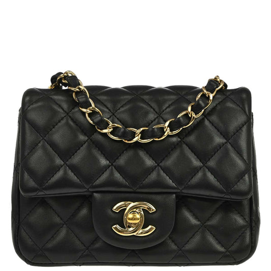 Chanel 2019 Black Lambskin Mini Classic Square Flap Shoulder Bag 17